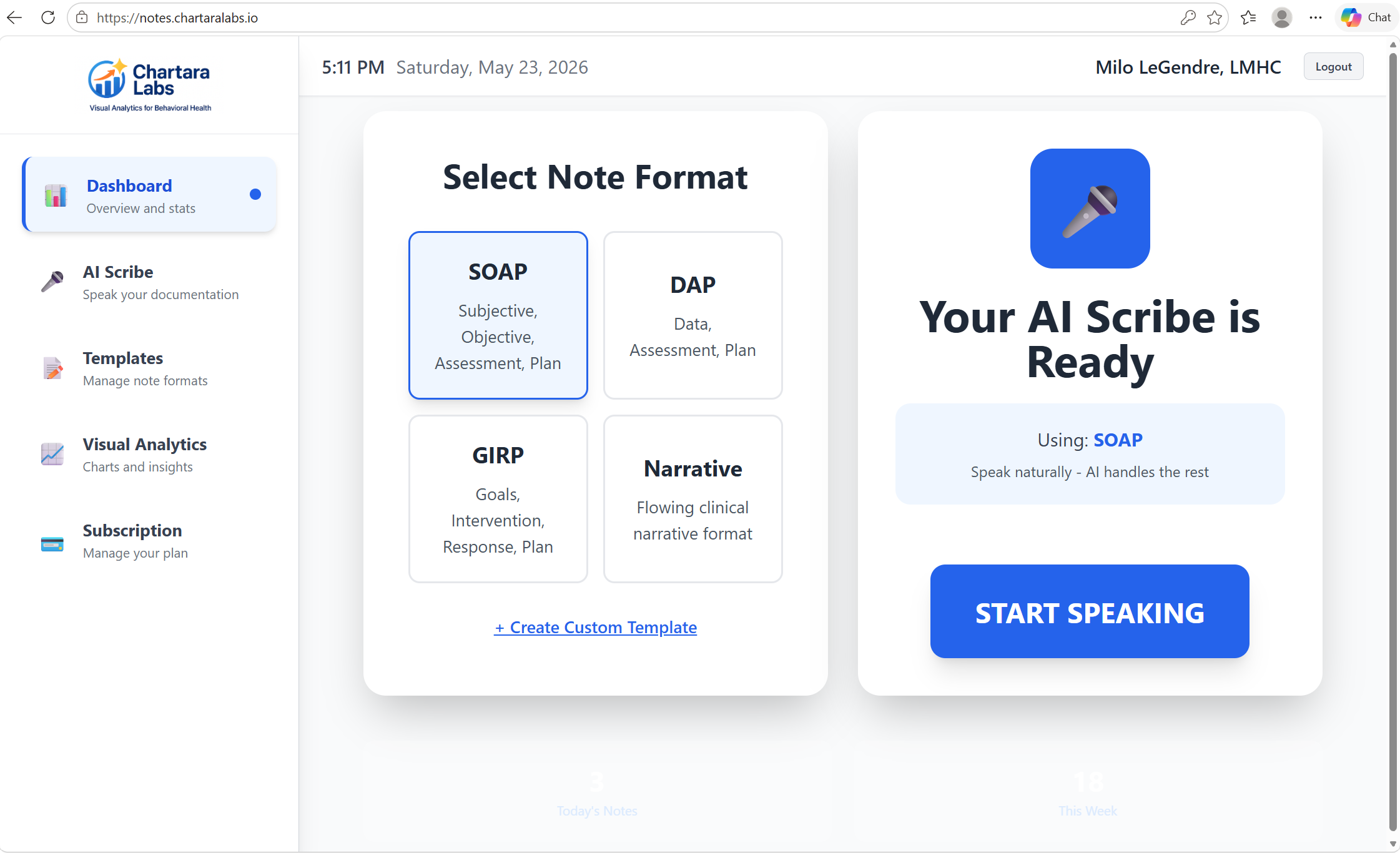Select Note Format or Build a Custom Template