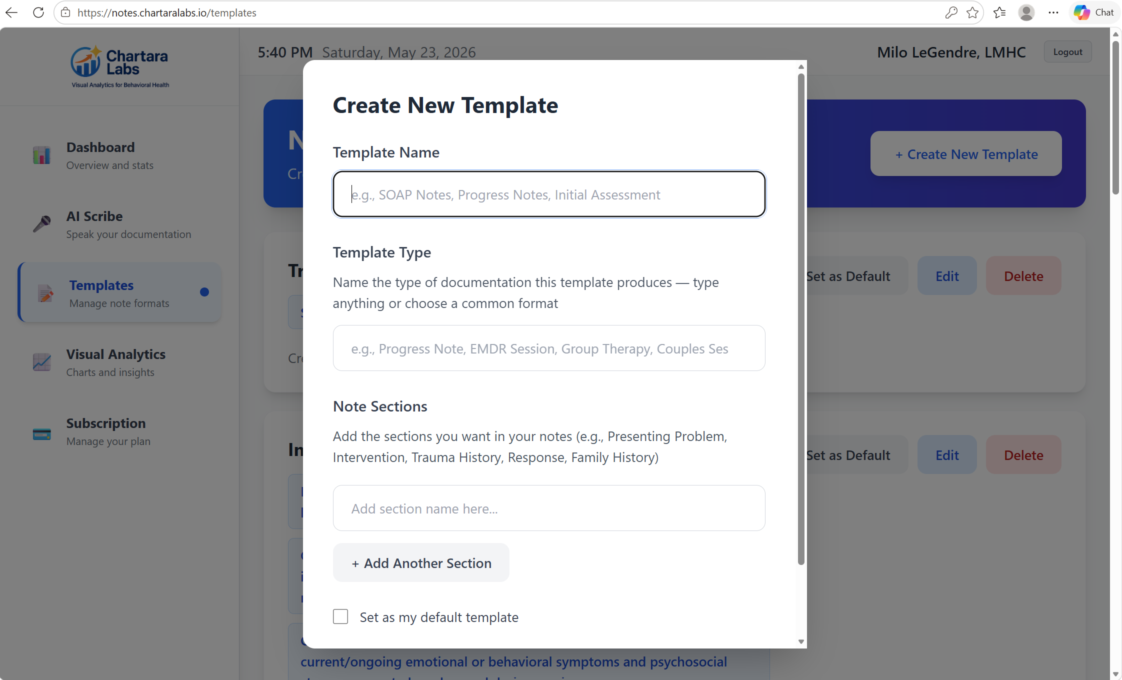 Create New Custom Template Interface